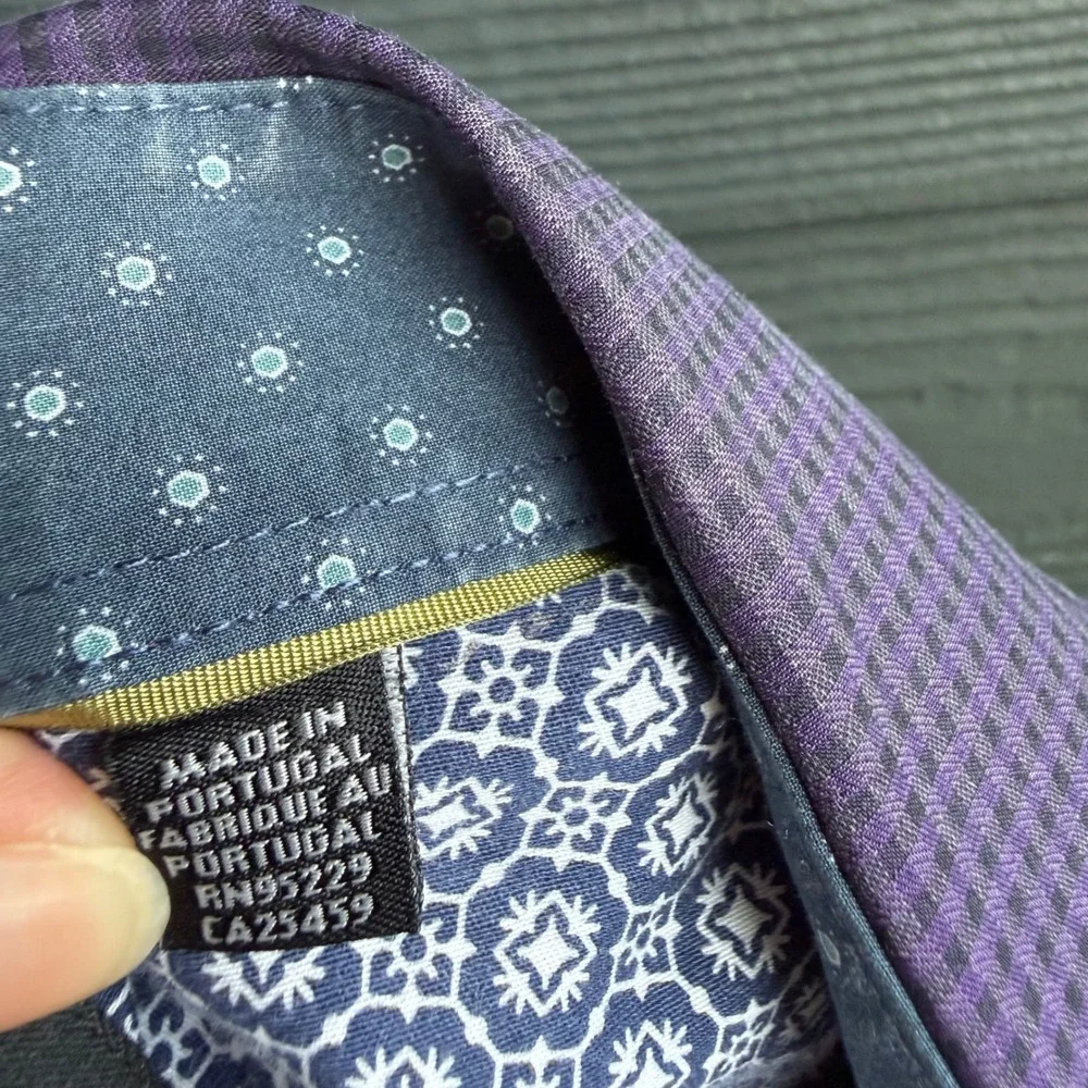 Ted Baker London Purple Check Dress Shirt 100% Cotton Button Front Size 4
